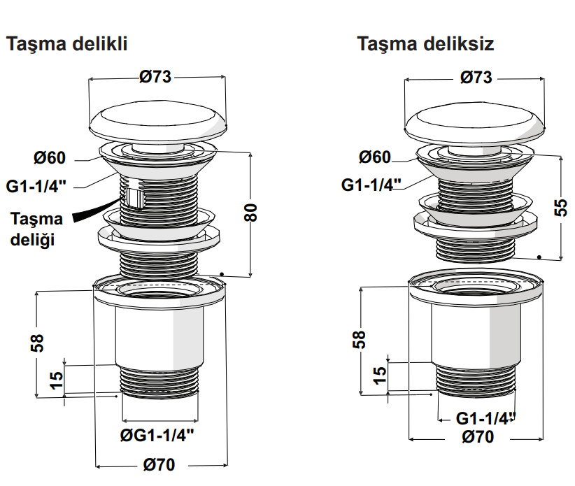 Lavabo süzgeç pop-up,t.delikli,m.siyah 2