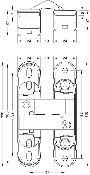 Gizli Kapı Menteşesi, HÄFELE CDH 40S, 2 Menteşe İle 40 kg, 3 Menteşe ile 52 kg Taşıma Kapasitesi, Çelik 4