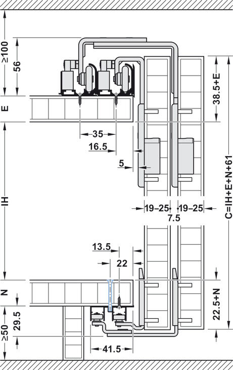 Kayar kapak donanımı, Häfele Slido F-Line31 40A, set 4