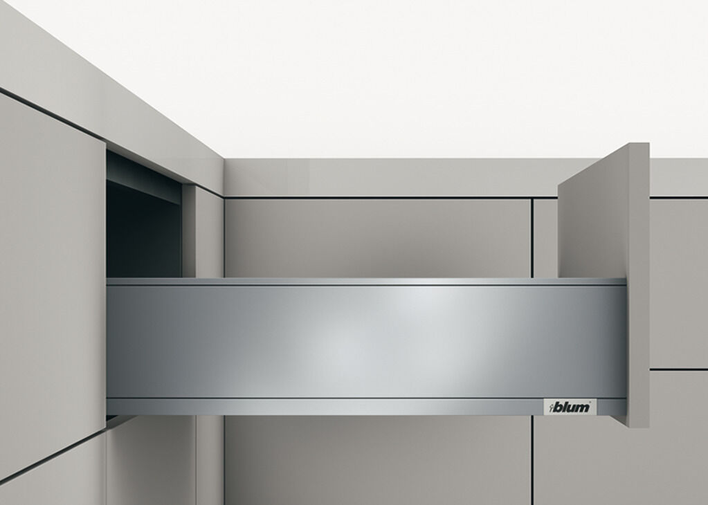 Çekmece yan ray sistemi, Blum Legrabox pure, çekmece kenarı yüksekliği 128 mm, sistem yüksekliği K, Blumotion S dolap raylı