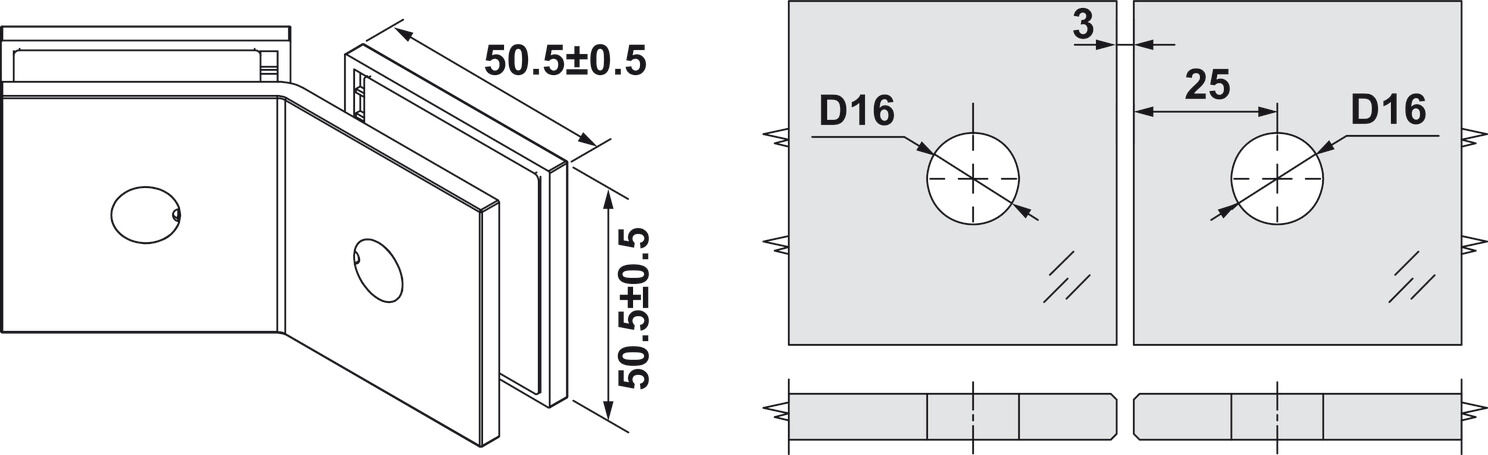Camdan cama cam tutucu, 135°, HÄFELE FORTIUS 05 Duşkabin cam tutucu, camdan cama, 135° 2