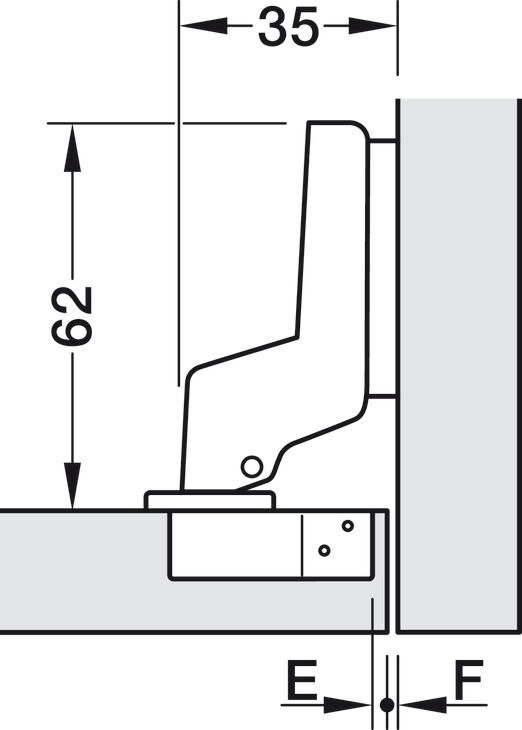 Gizli menteşe, Häfele Metalla 50 A 110°, gömme montaj 3