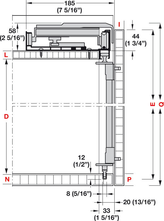 Kayar kapak donanımı, Finetta F-Flush52 20A, gömme montaj, standart set 4