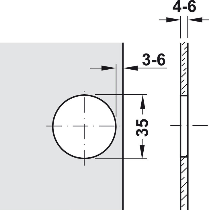 Gizli menteşe, Häfele Metallamat A/SM 92°, gömme montaj 4
