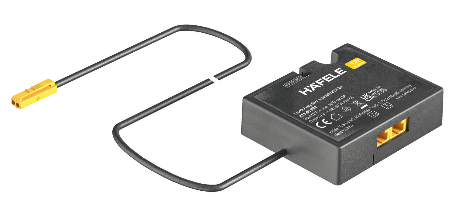 2 yollu dağıtıcı, Kablo ve açma işlevli Häfele Loox5 12 V 2 pimli (monokrom)