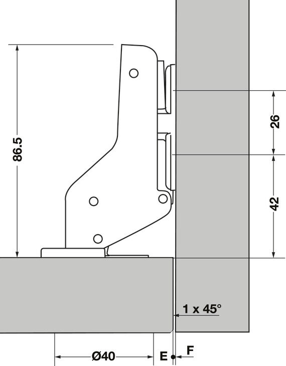 Özel menteşe, İçerlek montaj, en fazla 900 mm genişlikte ahşap kapaklar için 4