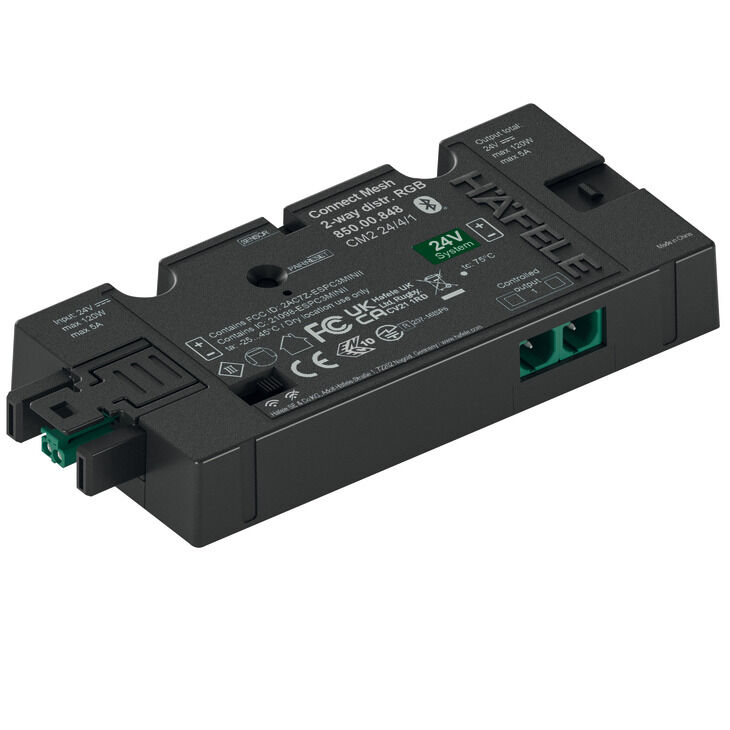 2 yollu dağıtıcı, Häfele Connect Mesh, 4 pimli (RGB) 24 V, kablolu-kablosuz anahtar arasında geçiş yapılabilir