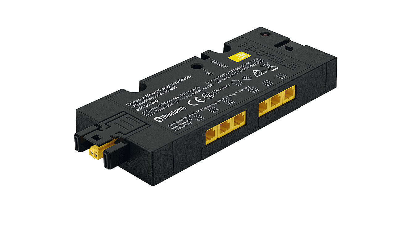 6 yollu dağıtıcı, Açma işlevli Häfele Connect Mesh 12 V 2 pimli (monokrom)