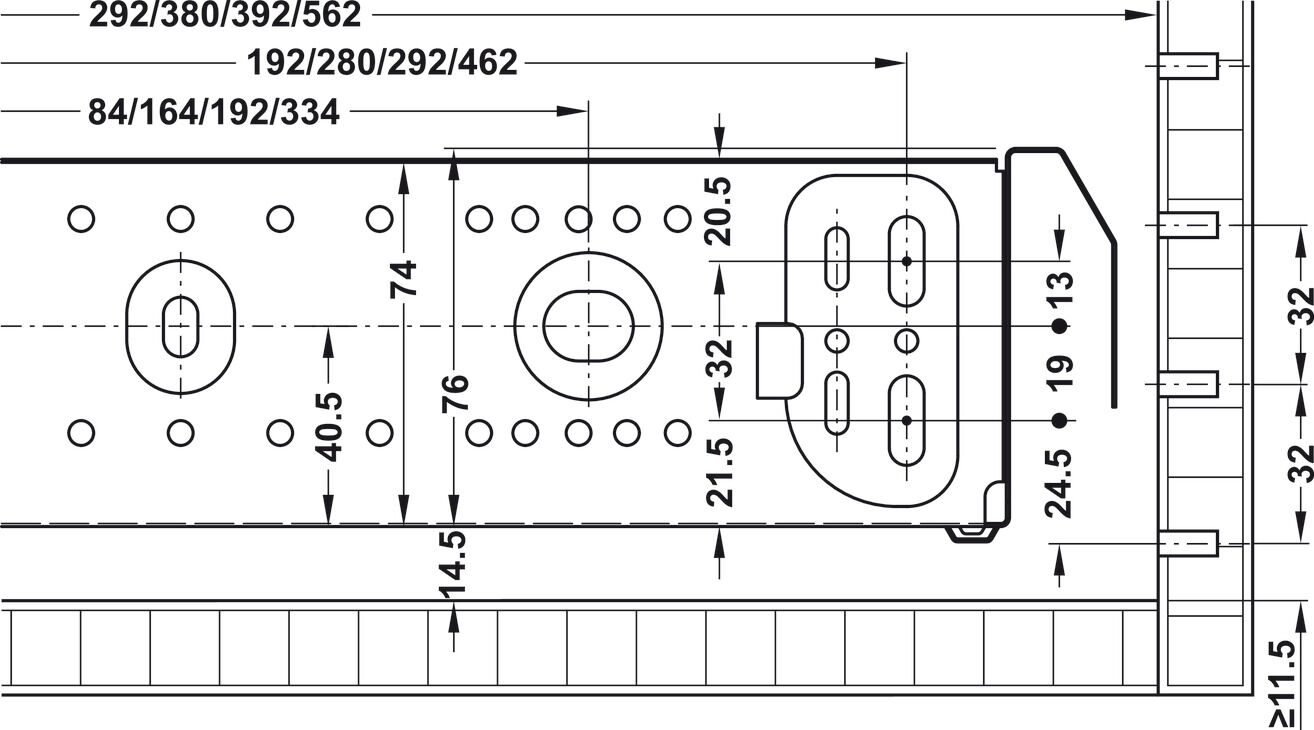 Sistem çekmecesi, 292 mm montaj genişliği için, Varyant C+ 2