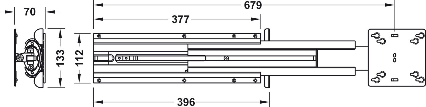 Çekilebilir döner TV sehpası, 8 kg yük taşıma kapasitesi, yan panele vidalanarak montaj için 4