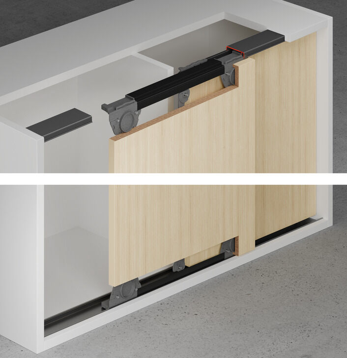 Taşıyıcı ve kılavuz ray, Häfele Slido F-Flush57 06A / 08B için
