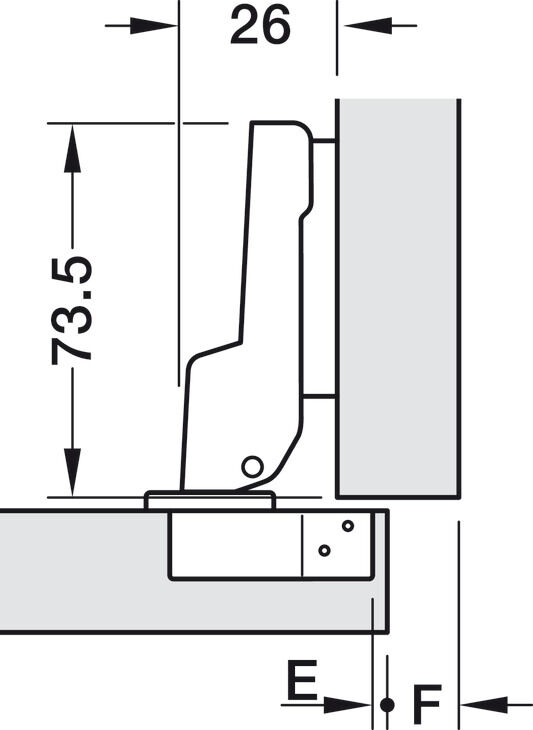 Gizli menteşe, Häfele Metalla 310 SM 110°, yarım binili montaj/ikiz montaj 3