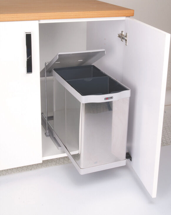 Otomatik açma kollu çöp kutusu, HÄFELE CLEVER D, çift hazneli, 14+14 litre, min. 350 mm