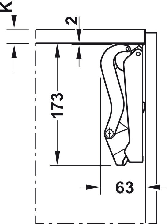 Kalkar kapak makası, Häfele Free space 1.8 push, kolsuz 4