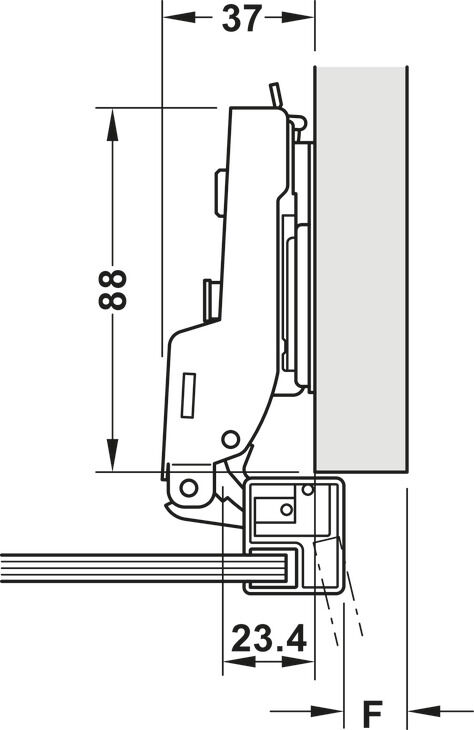 Gizli menteşe, Häfele Metalla 310 A/SM 110°, yarım binili montaj/ikiz montaj 4