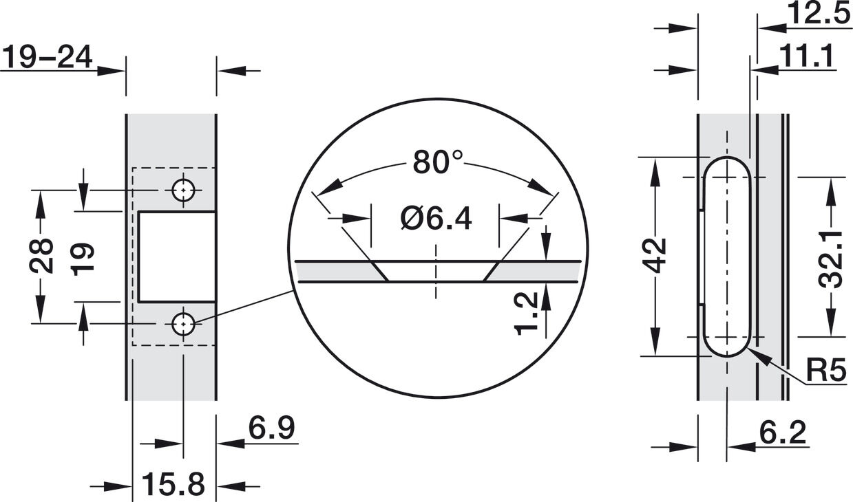 Gizli menteşe, Häfele Metalla 310 A/SM 110°, tam bini montajı 4