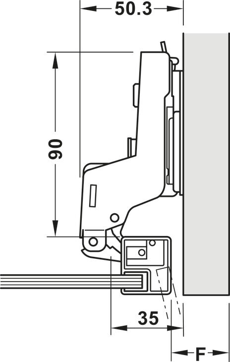 Gizli menteşe, Häfele Metalla 310 A/SM 110°, gömme montaj 4