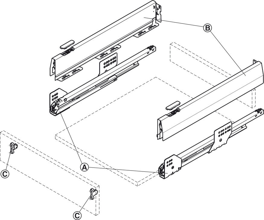 Çift Yanaklı Çekmece Sistemi, HÄFELE Matrix Box P, Çekmece Seti, 18 mm Ahşap Kalınlığı İçin 3