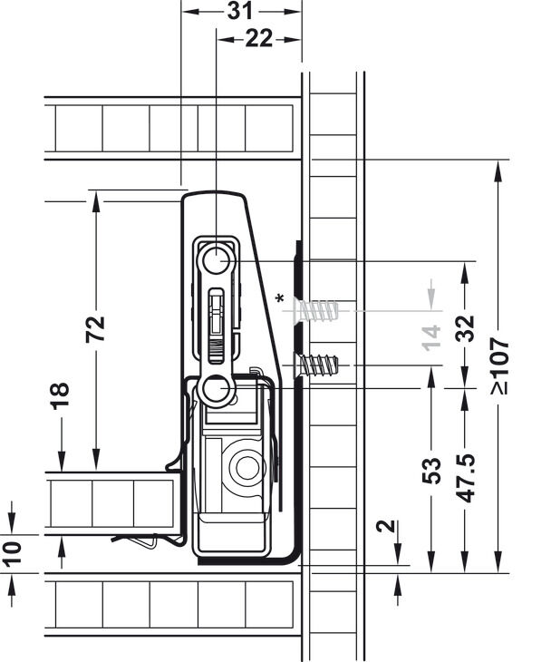 Çift Yanaklı Çekmece Sistemi, HÄFELE Matrix Box P, Çekmece Seti, 18 mm Ahşap Kalınlığı İçin