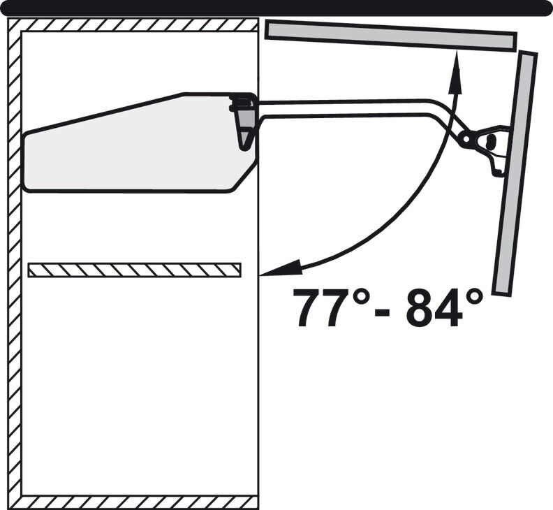 Açılma açısı sınırlaması, 90°, Free fold kalkar katlanır kapak makası için 3