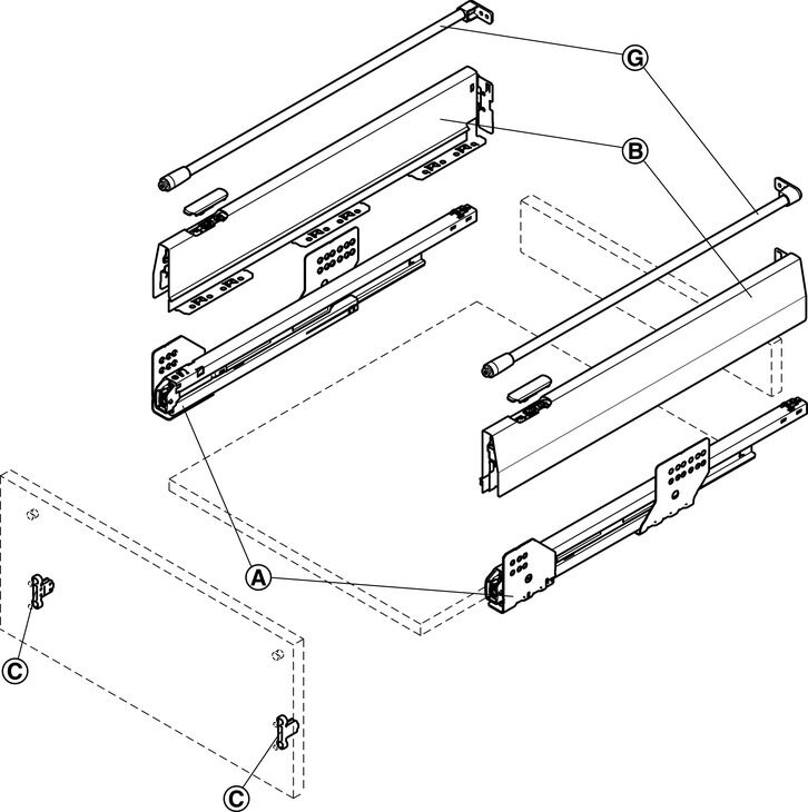 Çift Yanaklı Çekmece Sistemi, HÄFELE Matrix Box P, Yuvarlak Bordürlü Çekmece Seti, 18 mm Ahşap Kalınlığı İçin