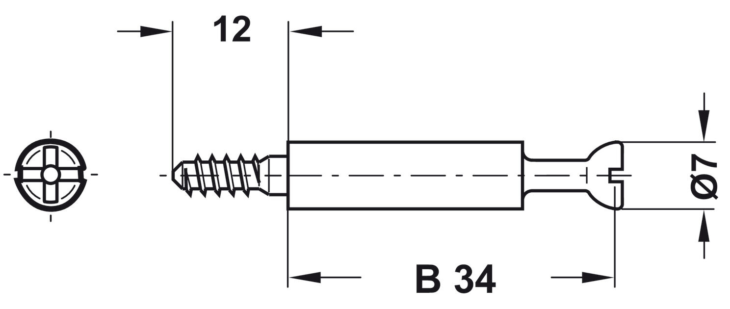 Çektirme Mili, HÄFELE Minifix®, 34/3,8/12 mm 2