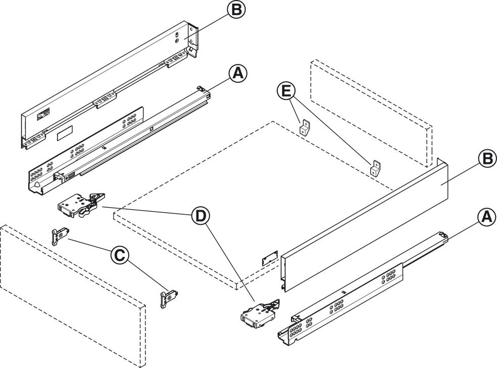 Çekmece seti, Häfele Matrix Box Slim A Synchro, çekmece yan yüksekliği 89 mm 3