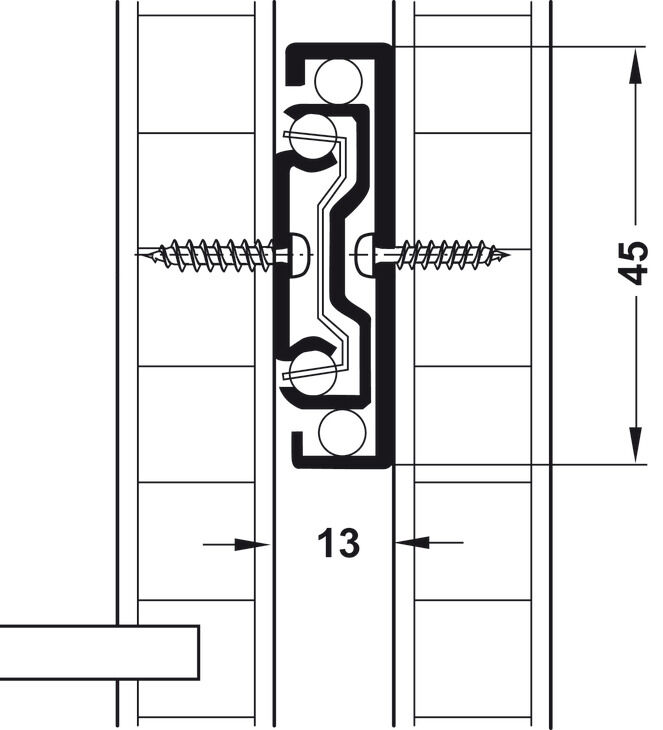 Bilyalı Ray, HÄFELE BALL45 SC, Yavaşlatıcılı , Ray Yüksekliği: 45 mm, Tam Açılım, Taşıma Kapasitesi: 40 kg, Çelik 3