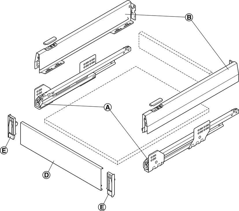 Çift Yanaklı Çekmece Sistemi, HÄFELE Matrix Box P, İç Çekmece Seti, 18 mm Ahşap Kalınlığı İçin 2