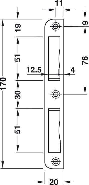 Açılı kilit karşılığı, düz kapılar için, 170 mm 2