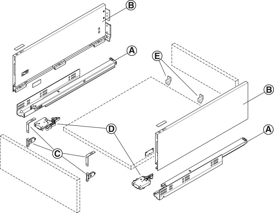 Çekmece yan ray sistemi, Häfele Matrix Box Slim A Synchro, çekmece yan yüksekliği 175 mm 3