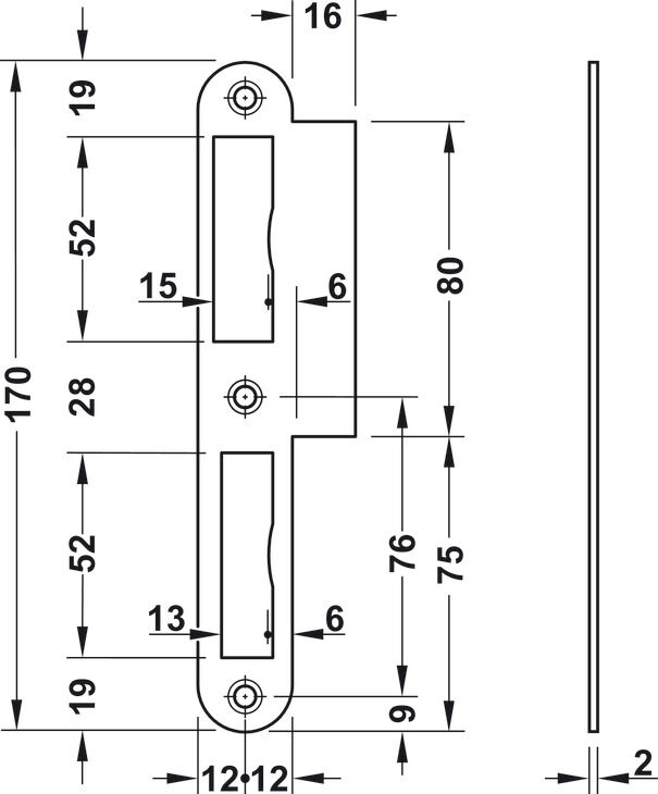 Flanşlı kilit karşılığı plakası, binili kapılar için, 170 mm, düz 2