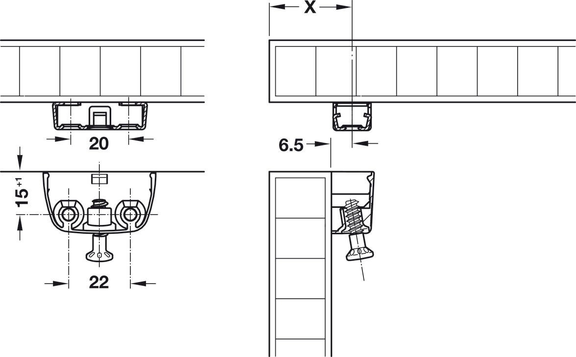Bağlantı elemanı bileşeni, Häfele Ixconnect RV/O üst eleman, klips işlevli 3