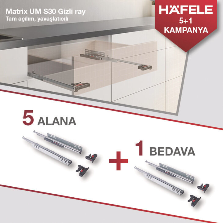 Gizli Ray, Häfele MATRIX UM S30, 18mm ahşap için, yavaşlatıcılı