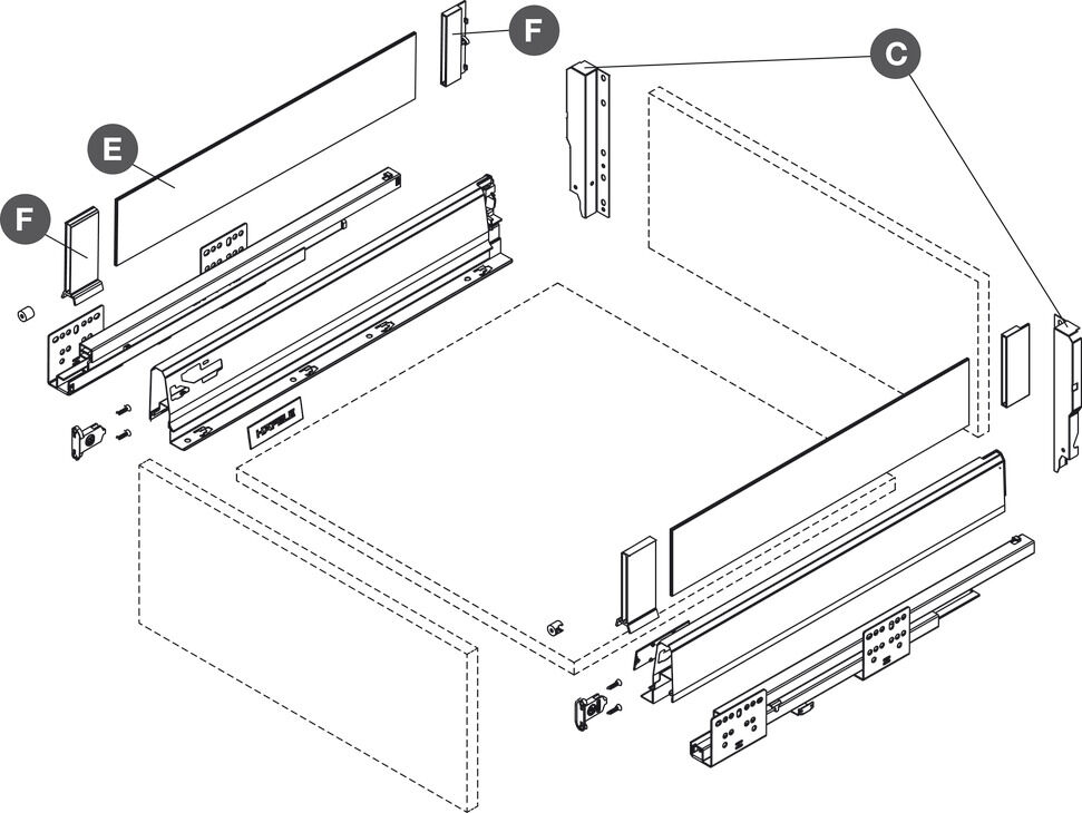 Cam Panel Tutucu Seti, Häfele Matrix Box S Cam Yan Paneller için 4