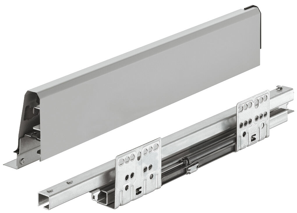 Çekmece yan ray sistemi, Häfele Matrix Box S35, çekmece kenarı yüksekliği 84 mm, yük taşıma kapasitesi 35 kg, yumuşak ve kendiliğinden kapanma mekanizmaları ile 2