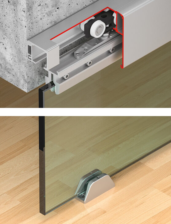 Kayar kapı donanımı, Slido D-Line11 80L, taşıyıcı raysız set 2