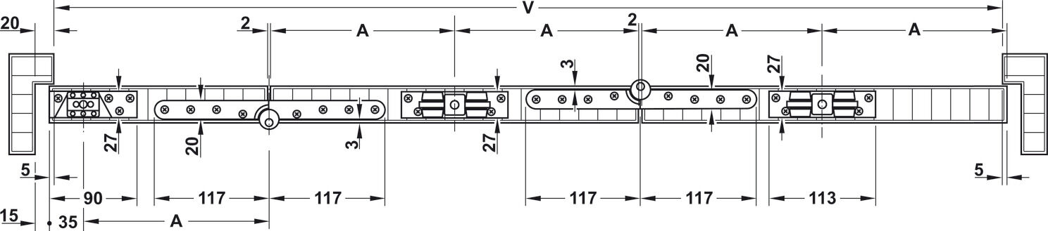 Kayar kapı donanımı, Häfele Slido D-Fold871 50K, set 2