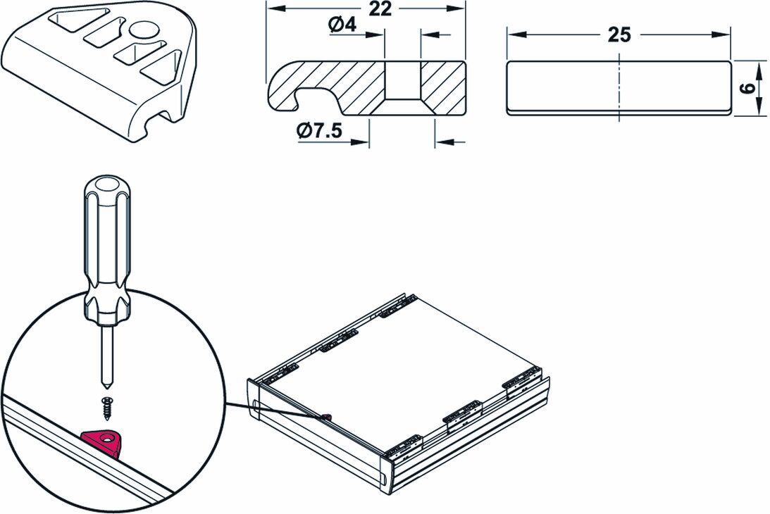 Çift Yanaklı Çekmece Sistemi, HÄFELE MATRIX BOX P, Ön Panel sabitleyici