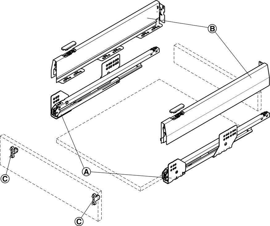 Çift Yanaklı Çekmece Sistemi, HÄFELE Matrix Box P, Çekmece Seti, 18 mm Ahşap Kalınlığı İçin