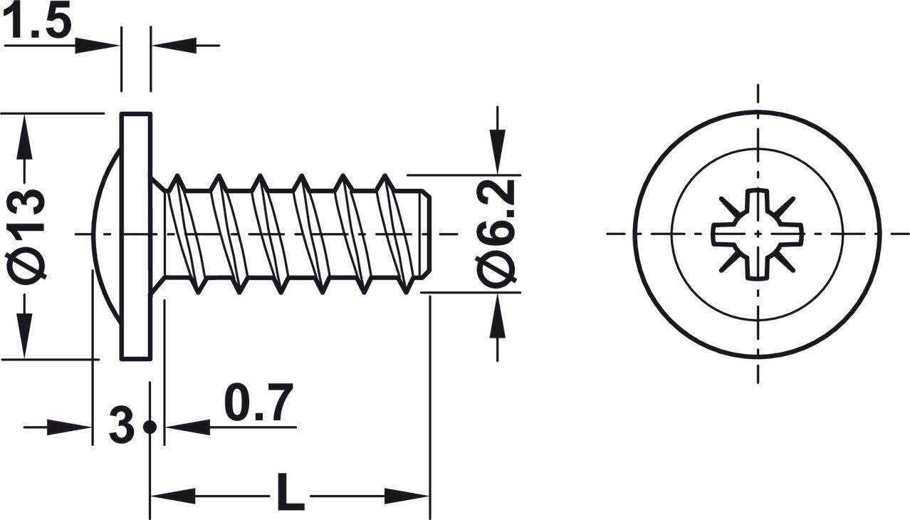 Panel montaj vidası, Düz başlı, PZ, tam dişli, ahşaptaki ⌀ 5 mm matkap delikleri için 2