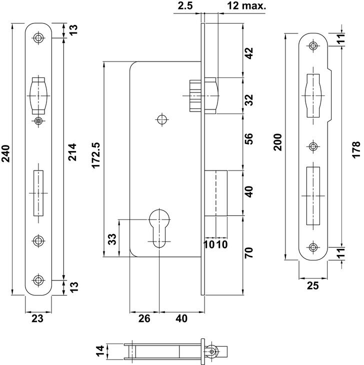 Çarpma Kapı Kilidi, HÄFELE PC (Barelli Tip), H40.05, 40 mm Seren Mesafeli 3