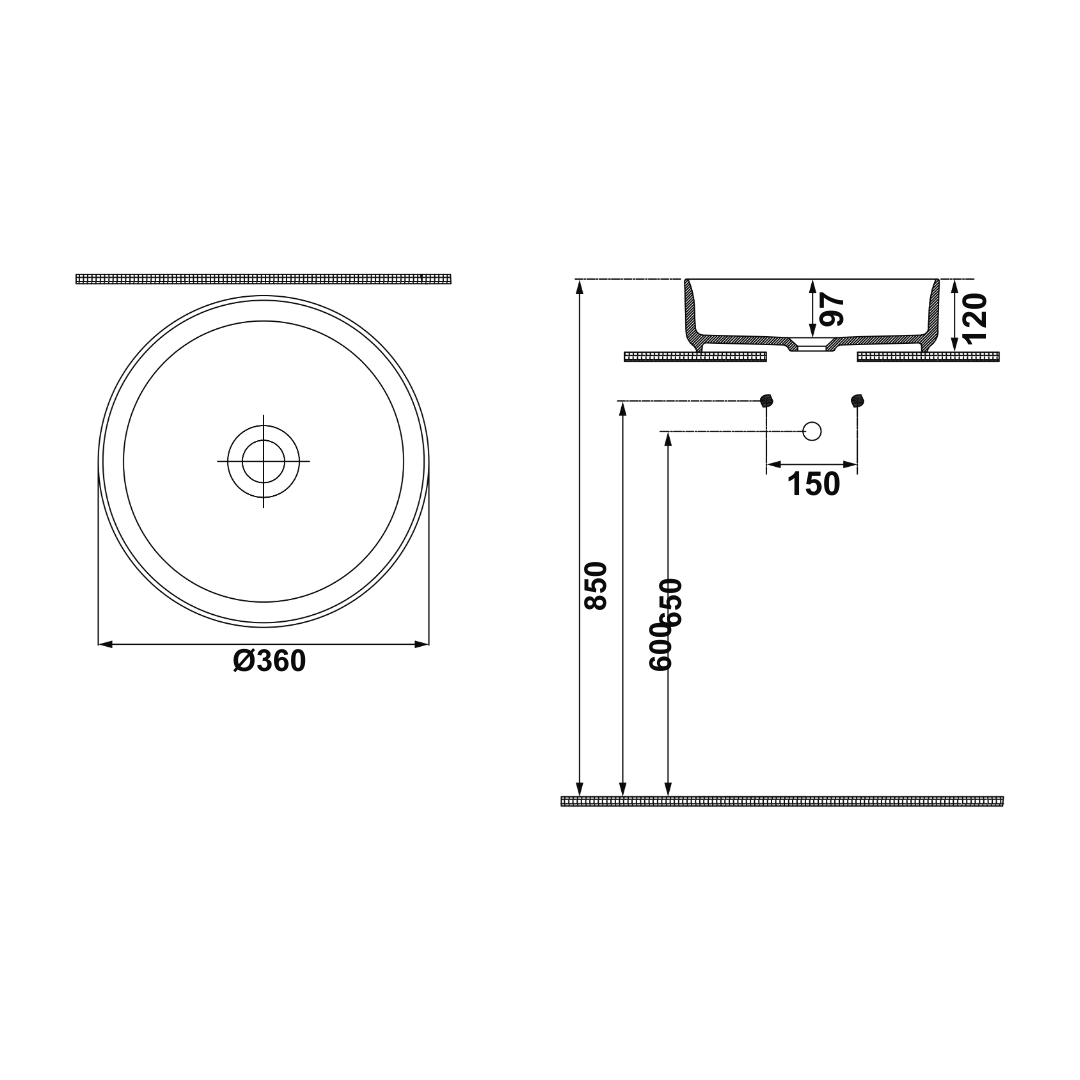MILAGRO R Lavabo,mat vizon,360mm 2